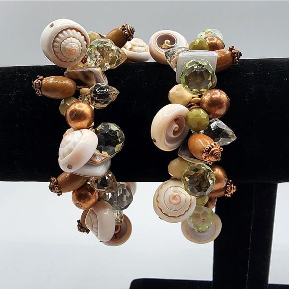 Set of 2 beaded seashell bracelets - Picture 1 of 3